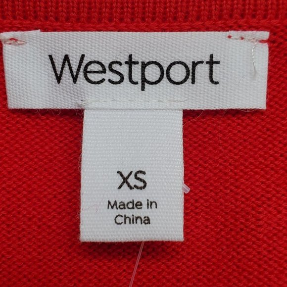 Westport Red With Silver Trim Knit Pullover Short Dolman Sleeve Top NEW Size XS - Picture 6 of 8